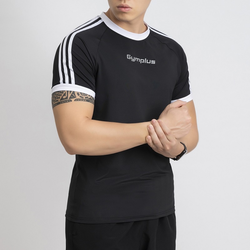 Áo thể thao nam Gymplus phối viền tay,áo thun tập gym dành cho nam ôm body co giãn thấm hút mồ hôi