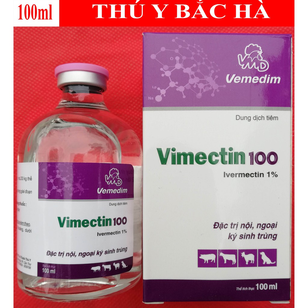 1 lọ 100ml VIMECTIN 100 Chuyên dùng cho heo, trâu, bò, dê, cừu, ngựa, lợn, chó, mèo, thỏ