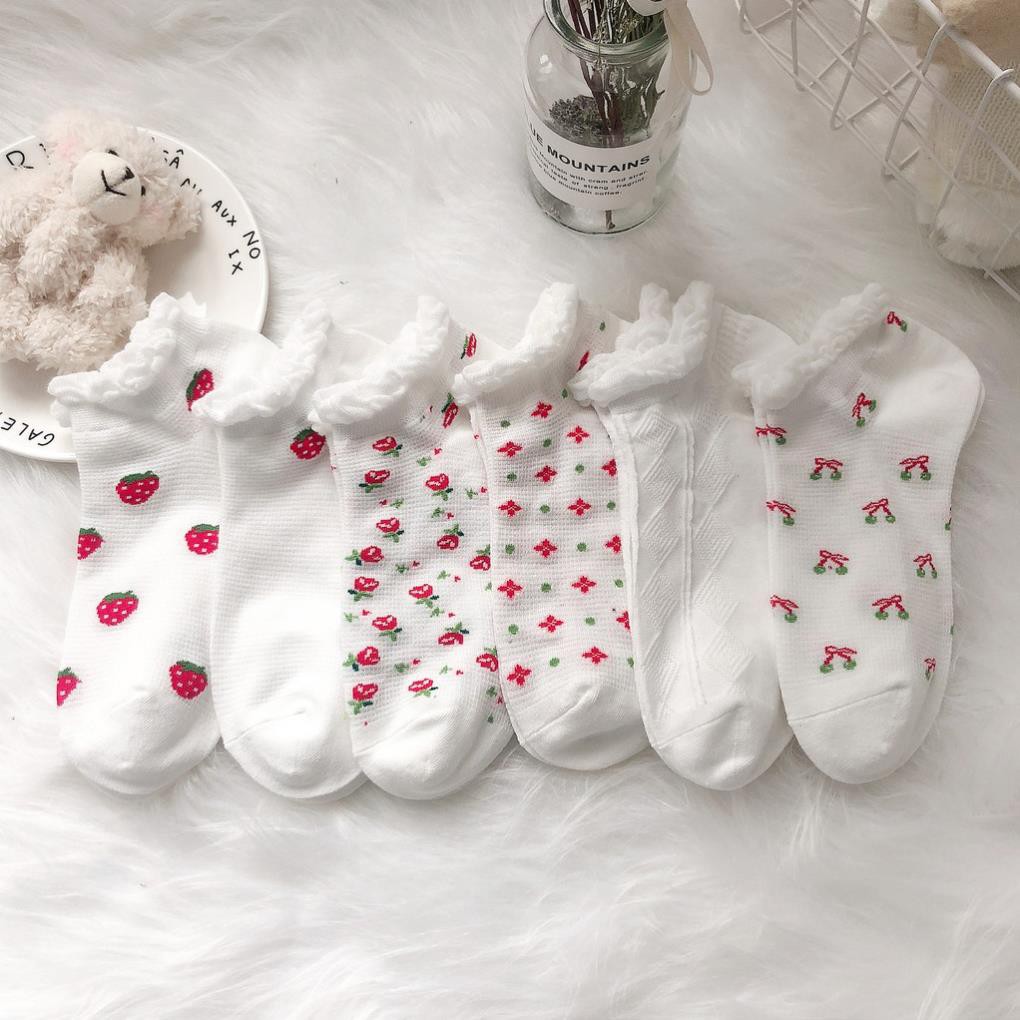 Tất Cổ thấp nữ Dễ thương In hình Hoạt hình Ulzzang Hàn Quốc Vớ nữ Cổ ngắn Cotton Nhật Bản