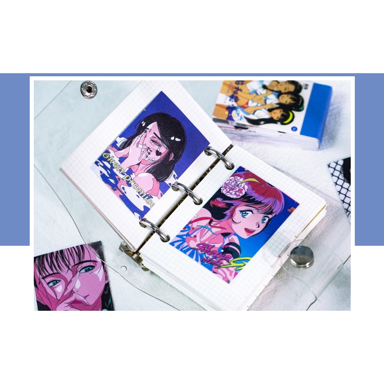 Sticker Set Miếng Dạng Thẻ Sticker Tấm 2 Tờ Dán Retro Anime Girl