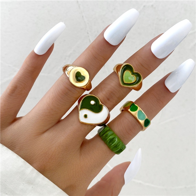 Bộ nhẫn nhúng dầu hình hoa Tai Chi nhiều màu sắc cho nữ