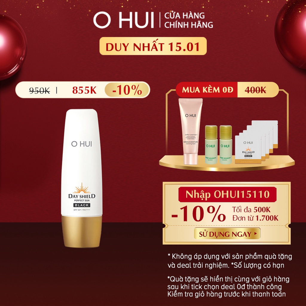 [Mã VISAPREMIUM giảm 150K]Kem chống nắng OHUI Day Shield Perfect Sun Black SPF50+ PA++++ 50ml/80ml