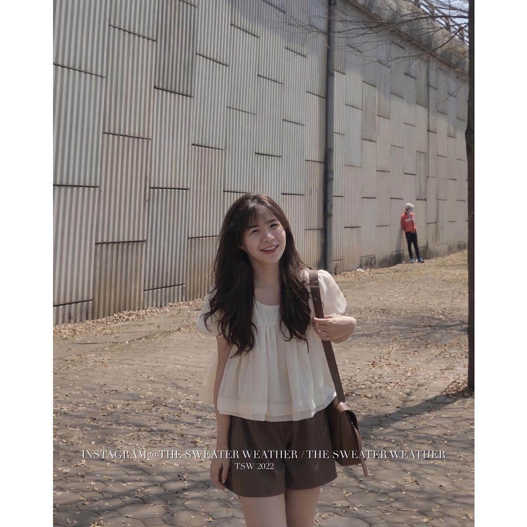 Áo babydoll voan buộc nơ mix quần sooc nâu áo vải voan tơ mix quần chất kaki