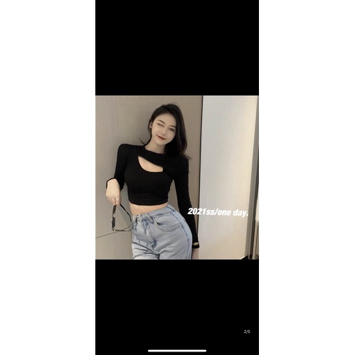 Áo hở ngực lệch tay dài