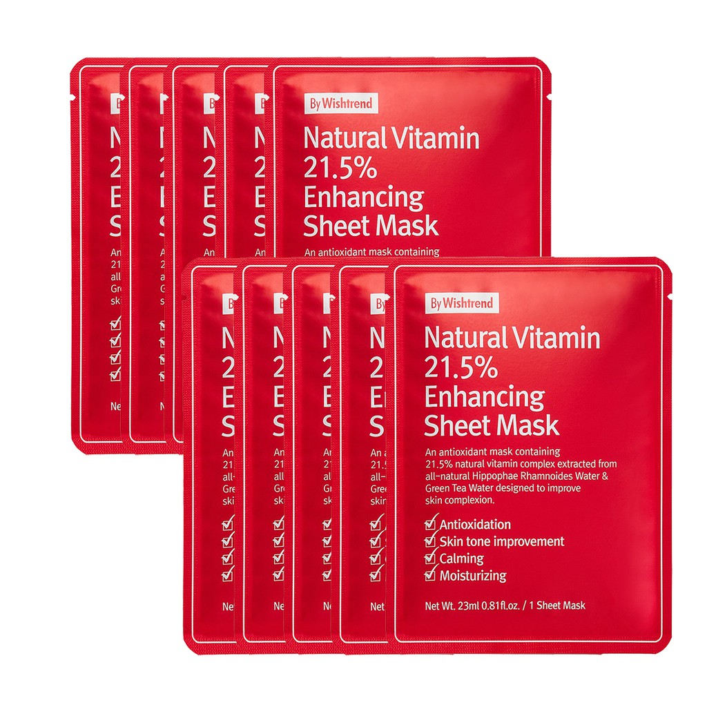 Mặt nạ giảm mụn, dưỡng trắng da làm mờ  thâm By Wishtrend Natural Vitamin C 21.5 Enhancing Sheet Mask 23g