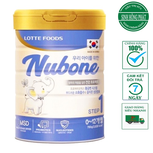 Sưa bột Nubone Step 1,2 và Plus+ loại 750g nhập khẩu nguyên lon từ Hàn Quốc