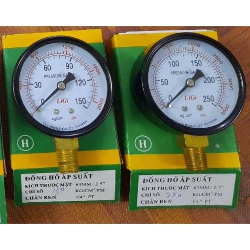 ĐỒNG HỒ ĐO ÁP SUẤT HƠI KHÍ NÉN PHI 63MM LOẠI :1,3,5,7,10,15,20,25,35,50 kg