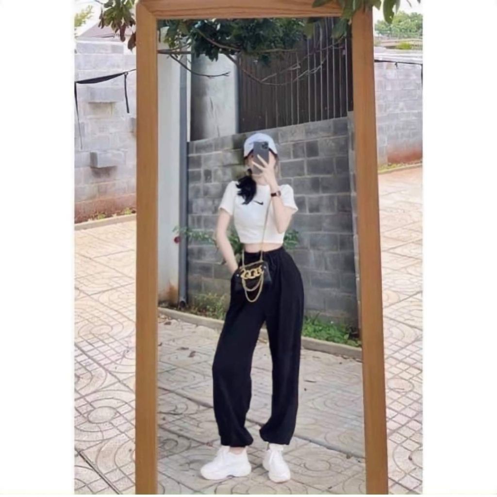 Quần Jogger nữ ống rộng bom gấu chất len tăm dày dặn phong cách Real Fashion