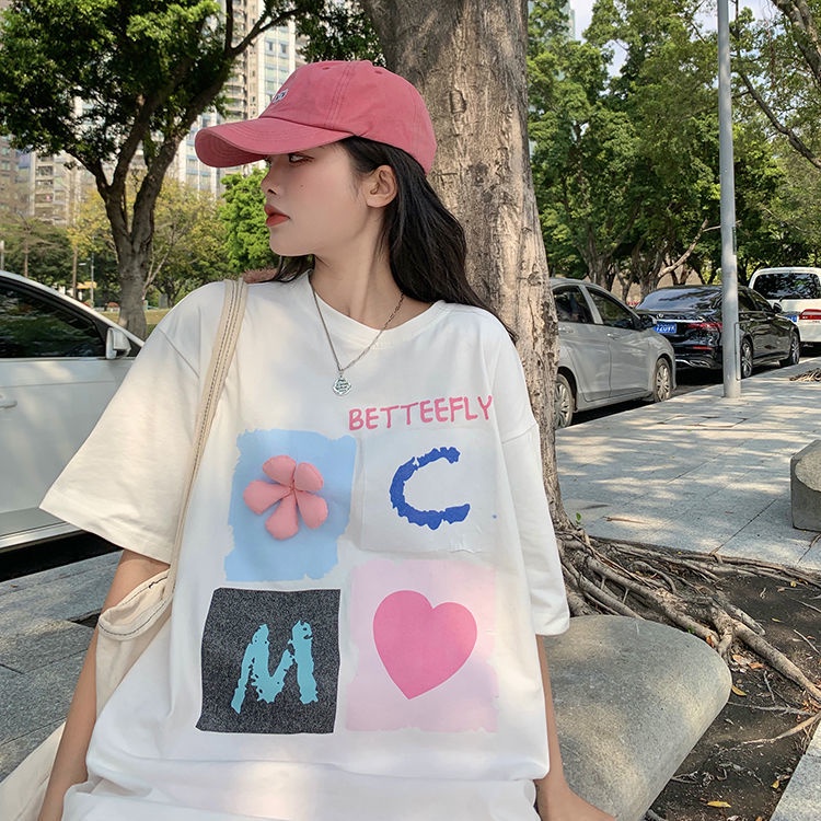 Áo Thun Tay Ngắn Dáng Rộng In Chữ Trẻ Trung Hợp Thời Trang Hè Mới Cho Bạn Gái