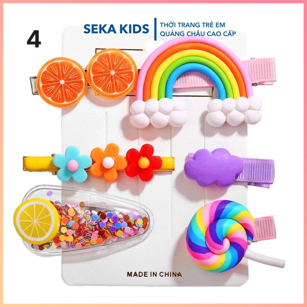 Kẹp tóc cho bé set, kẹp cầu vồng bé gái phong cách Hàn Quốc kẹp tóc mái hoạt hình cute - Seka 2105.23. CS16