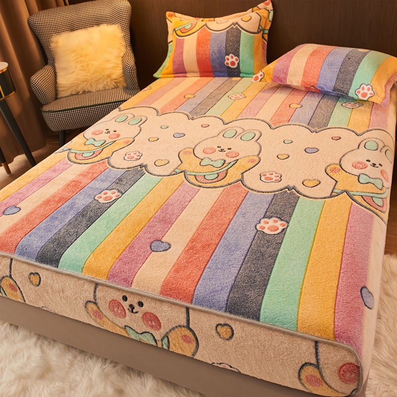 Bộ Ga Giường Bằng Vải Nhung San Hô Dày Dặn Họa Tiết Bông Tuyết