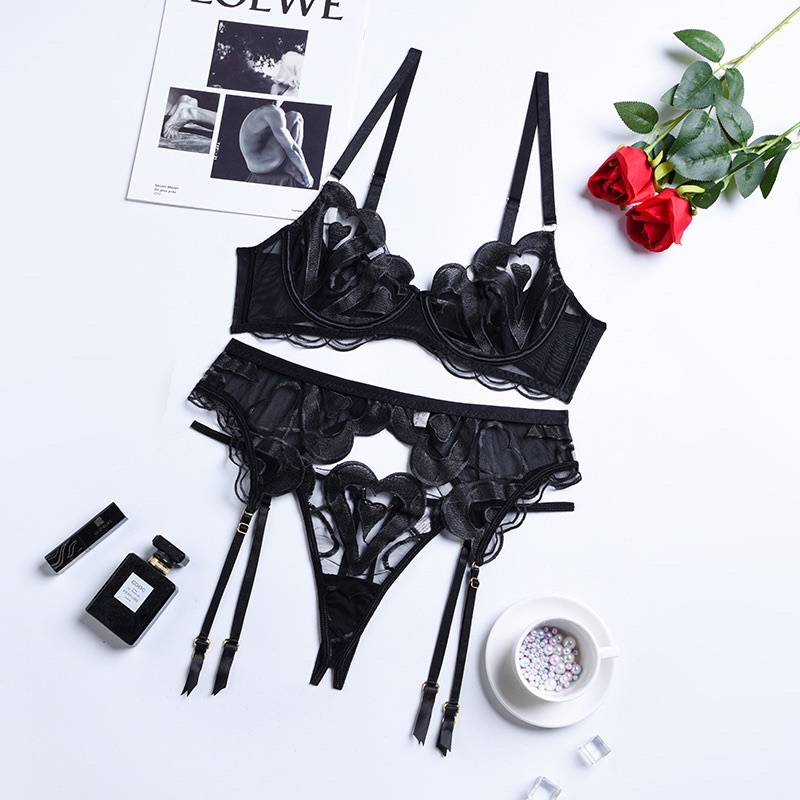 Z2419A -  Nội Y Ren Họa Tiết Trái Tim Đen Phong Cách Âu Mỹ Bốc Lửa Gợi Cảm