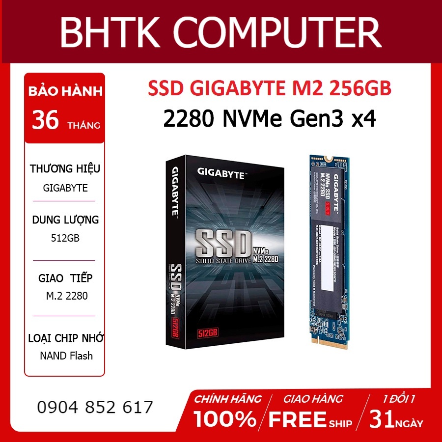 Ô SSD Gigabyte 256GB M.2 2280 PCIe NVMe bảo hành 3 năm 1 đổi 1