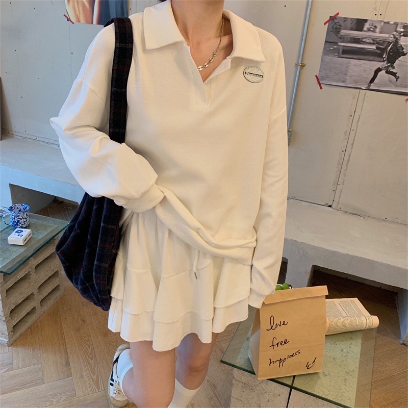 COZOK Set áo Sweater tay dài dáng rộng + chân váy lưng cao thời trang