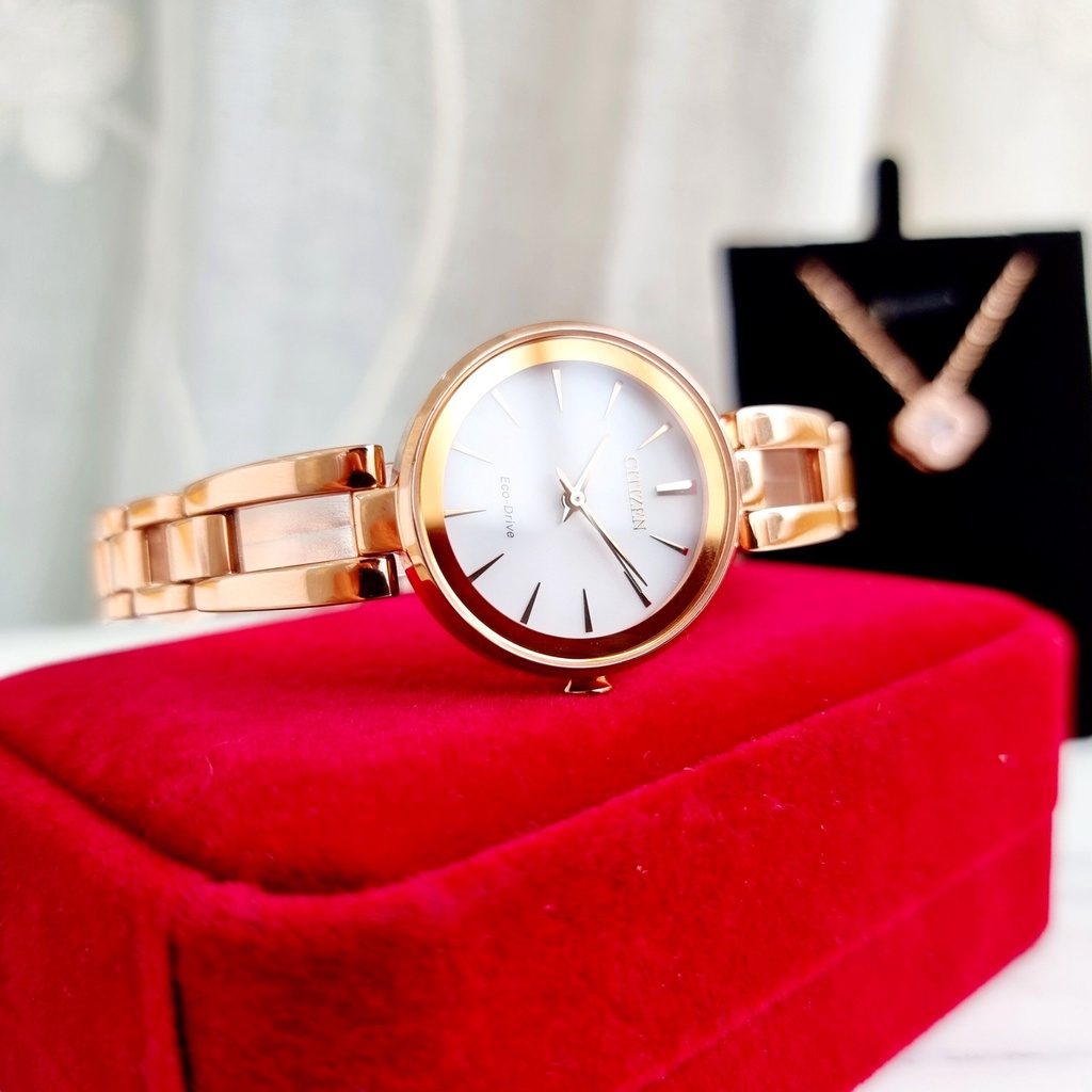 Đồng Hồ Nữ Citizen EM0633-53A Pin Eco-Drive Dây Sắt Vỏ Rose