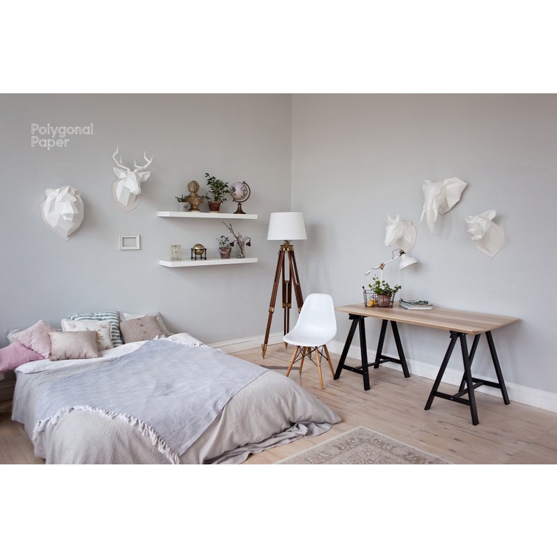 Mô hình 3D Đầu Hươu bằng giấy cao 59cm dán tường, mô hình giấy tự lắp ráp có bản hướng dẫn