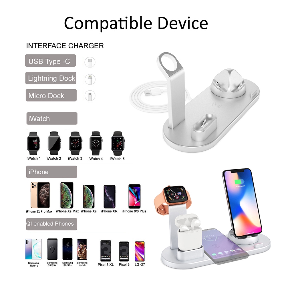 Đế sạc nhanh không dây Qi 3 trong 1 cho Apple Watch iPhone Airpods