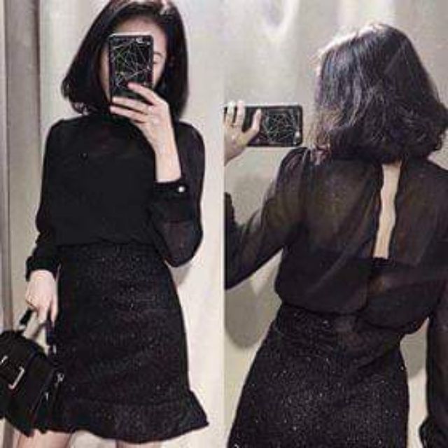 Set váy đen kim sa