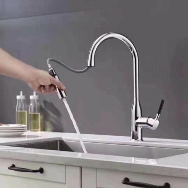 Vòi rửa bát nóng lạnh dây rút inox, cao cấp sáng bóng, sang trọng có nút điều chỉnh ( ảnh thật)