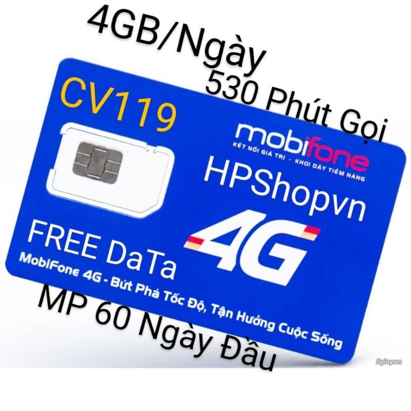 Sim 4G CV119 Mobifone 4G/ngày, free 500 phút nội mạng,30 phút liên mạng, 2 tháng không cần nạp tiền