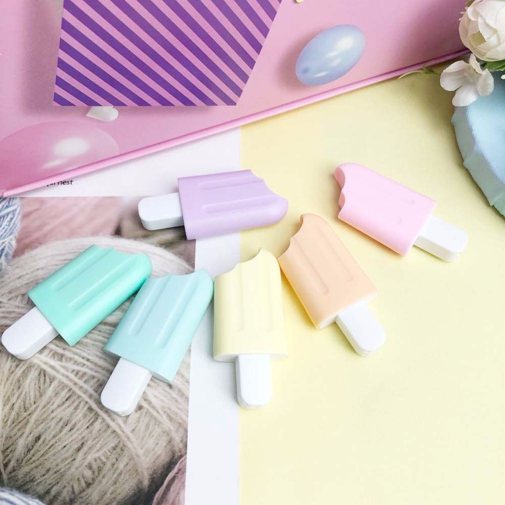 Set 6 bút dạ quang nhiều màu sắc hình que kem dễ thương