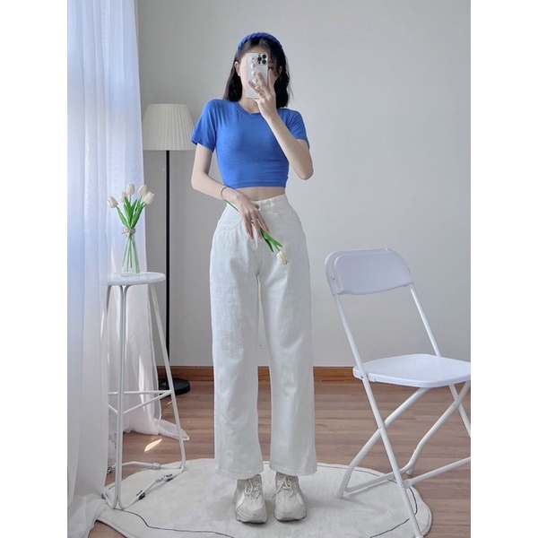 (Chuyên sỉ - ảnh thật ) Áo croptop tay ngắn cổ tròn from ôm dưới 53kg chất thun mát có dãn H.N.M STORE