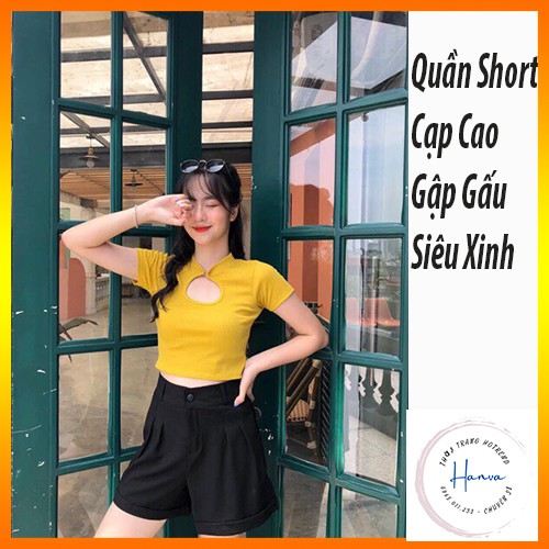 Quần Short Nữ Gập Gấu Cạp Cao Nhiều Màu