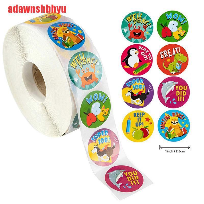 Cuộn 500 Nhãn Dán Làm Phần Thưởng Hình Động Vật Hoạt Hình Dễ Thương