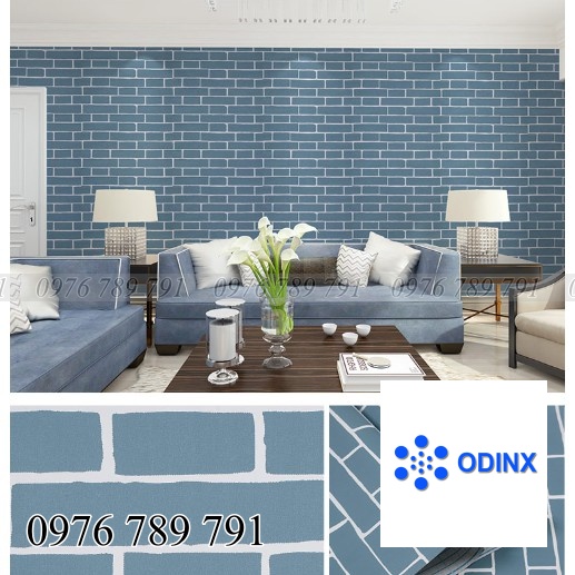 Giấy Dán Tường Giả Gạch 3D Màu Xanh Có Keo Sẵn Cuộn 10m Chống Thấm Nước