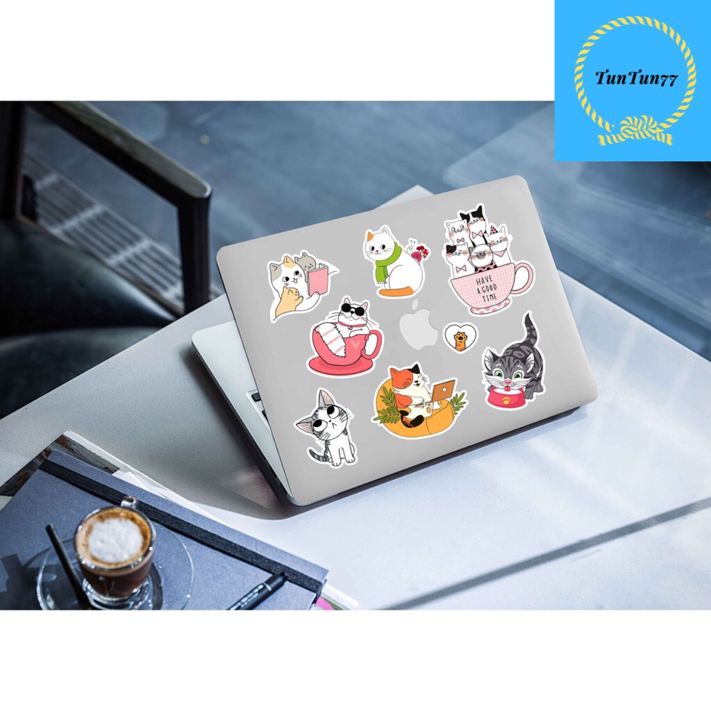 Bộ sticker dán cao cấp mèo Ami bụng bự siêu cute dùng dán xe, dán mũ bảo hiểm, vali, tủ lạnh,...