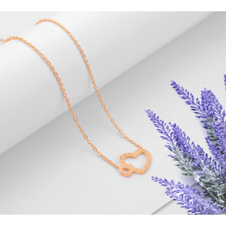 Dây chuyền nữ titan cao cấp trái tim đôi đính đá siêu đẹp, bền màu, hợp thời trang