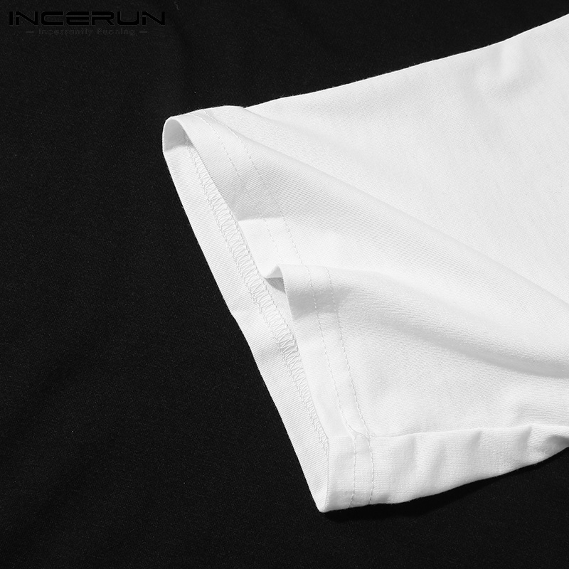 Áo thun nam INCERUN tay ngắn thiết kế giả 2 áo đắp vải độc đáo