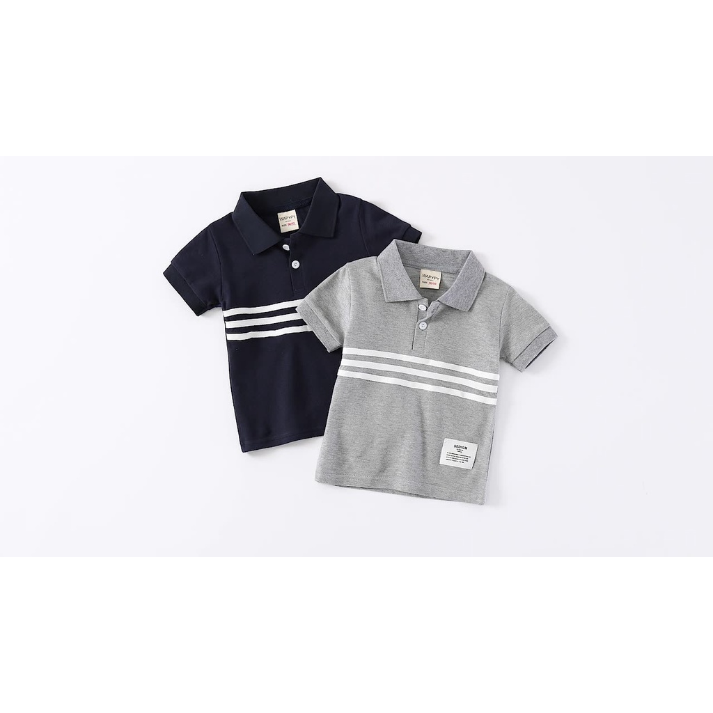 Áo thun bé trai cổ bẻ 18-45kg, áo polo bé trai kẻ sọc vải mềm mát thấm hút mồ hôi tốt hàng may kĩ.AT39