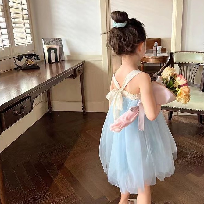 Đầm Công Chúa Hai Dây Thời Trang Mùa Hè Hàn Quốc Cho Bé Gái