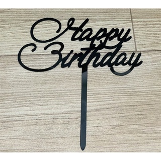 Topper mica HPBD chữ uốn cong màu đen
