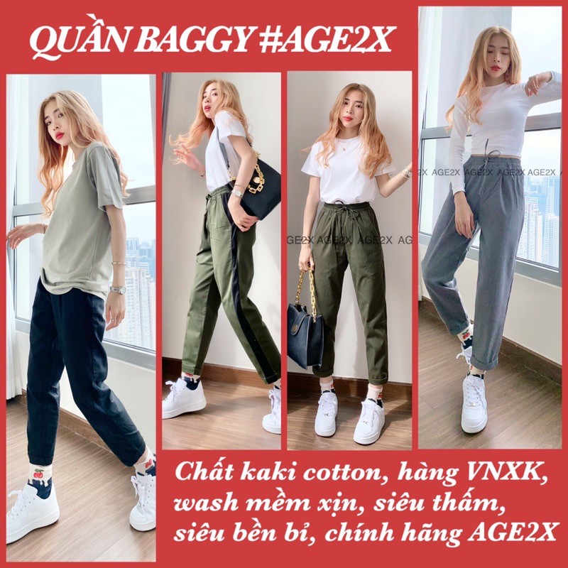 QUẦN BAGGY KAKI AGE2X nữ Chất liệu an toàn và lành tính , thấm hút tốt không gây bí.