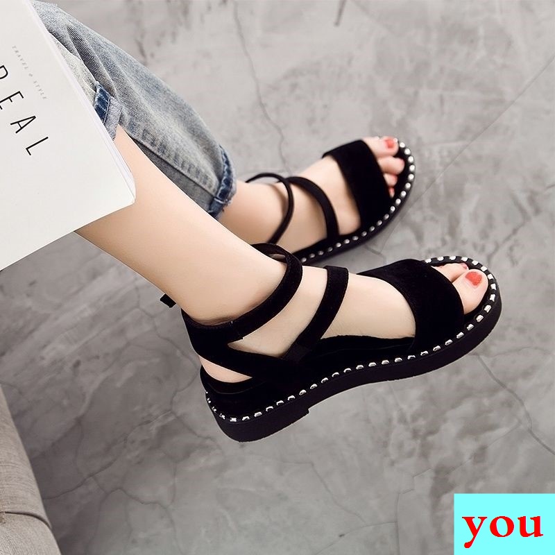 Giày Sandal Mùa Hè Đế Xuồng Dày Dặn Cài Khóa Sau Lưng Phong Cách La Mã Chống Trượt Cho Nữ 22