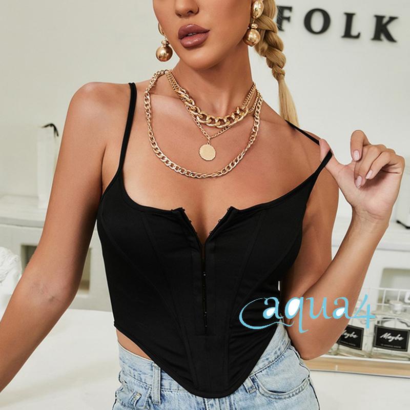 Áo Cổ Chữ U Không Tay Hở Lưng Màu Trơn Khóa Trước Thời Trang Nữ Gợi Cảm