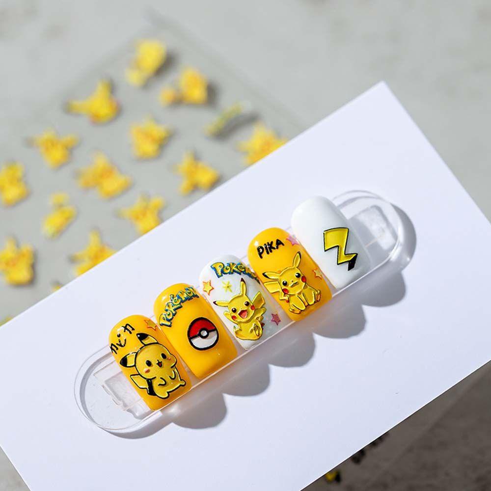 Miếng Dán Trang Trí Móng Tay 5D Hình Vô Diện Pikachu Dễ Thương