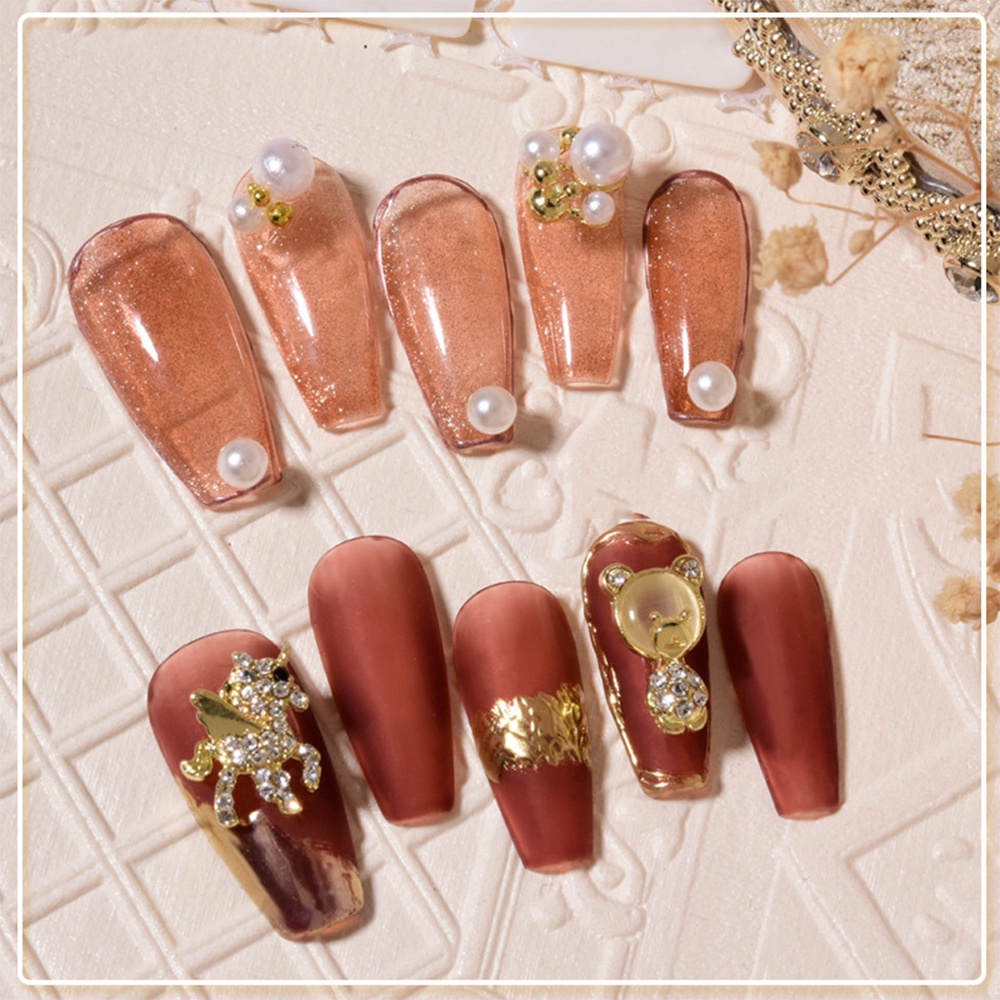 [Hàng mới về] Set 2 phụ kiện trang trí móng tay hình gấu 3d bằng hợp kim độc đáo