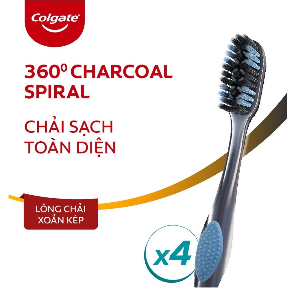 Bàn chải đánh răng Colgate 360 Gold Charcoal Spiral toàn diện xoắn kép 1 cây đơn