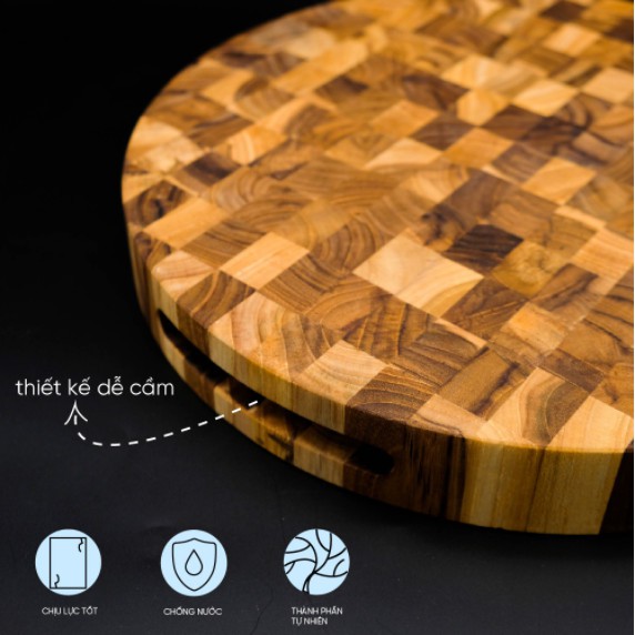 Thớt gỗ teak cao cấp KATANA loại dày TKT04 - thớt tròn kích thước 38x300x300mm