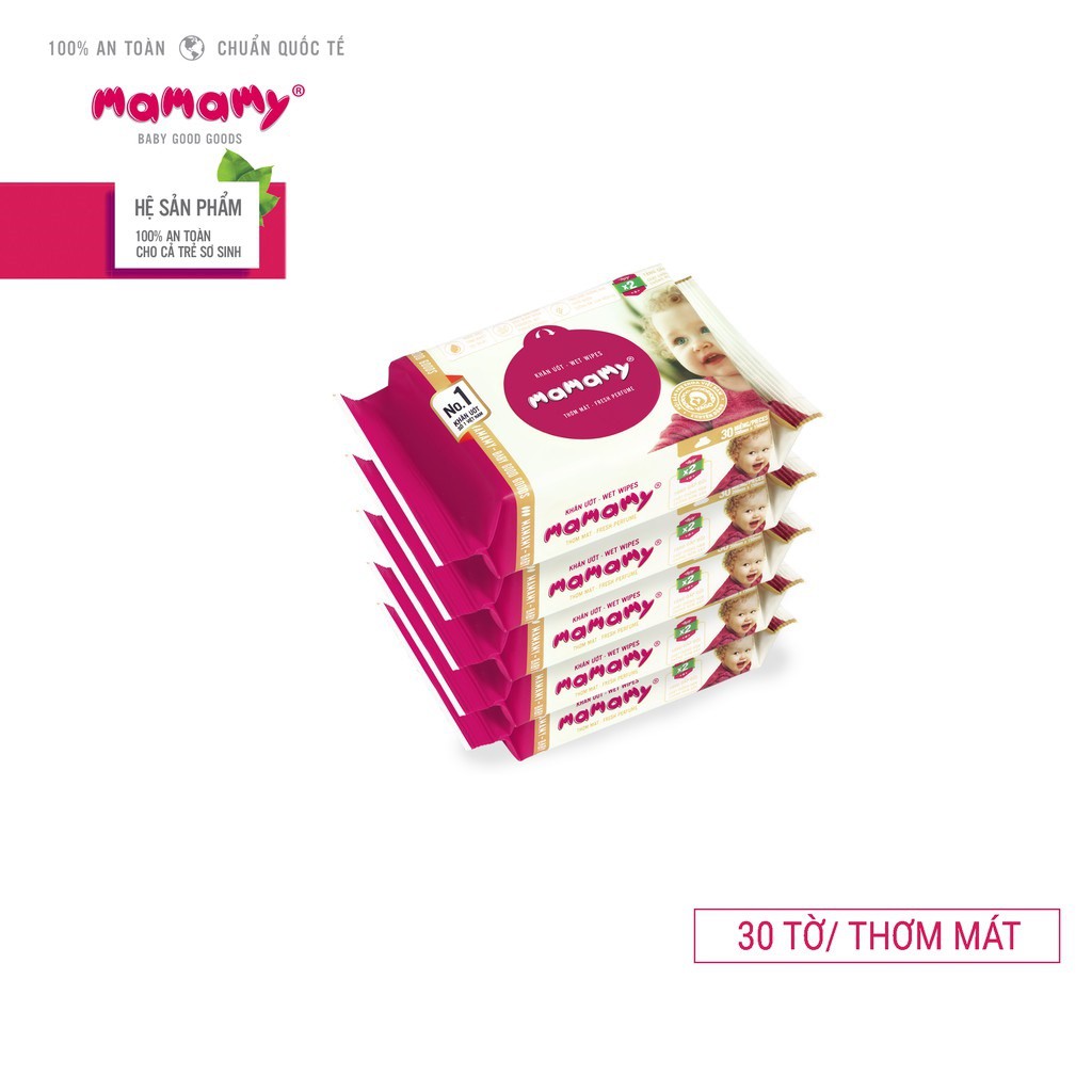 Combo 5 gói Khăn Ướt Mamamy 30 Tờ - không mùi, có mùi