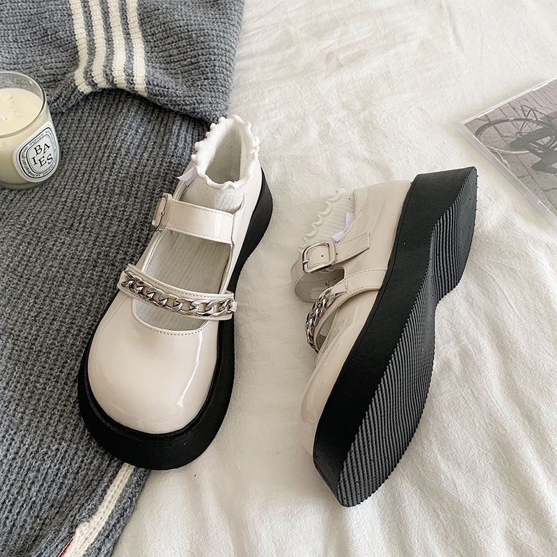 Giày Lolita Thiết Kế Cá Tính Phối Kèm Dây Xích Cao Cấp Đề Cao 5cm