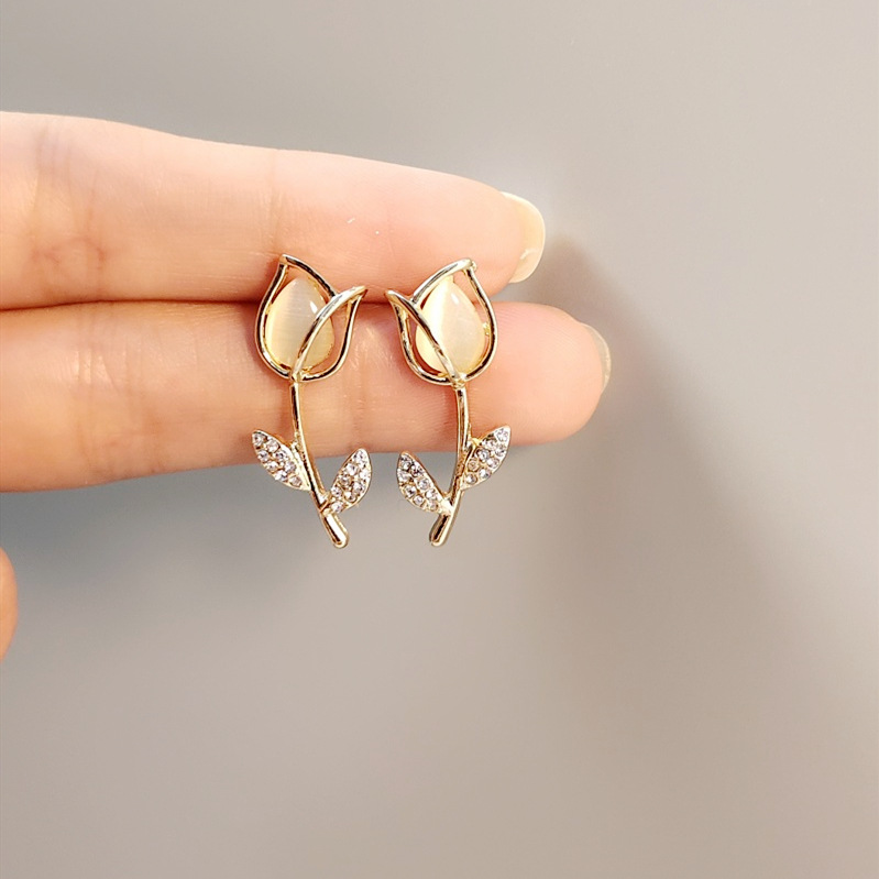 Khuyên tai mạ bạc kiểu hoa hồng đính đá thời trang sang trọng dành cho nữ