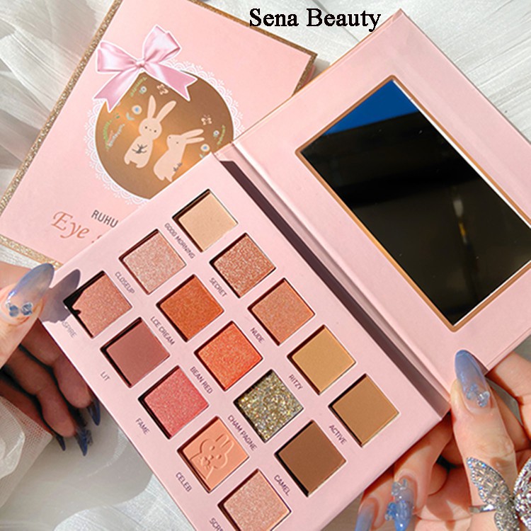 Bảng phấn mắt 15 ô nhũ lì Ruhuatuo Eyeshadow Thỏ Nơ Senabeauty