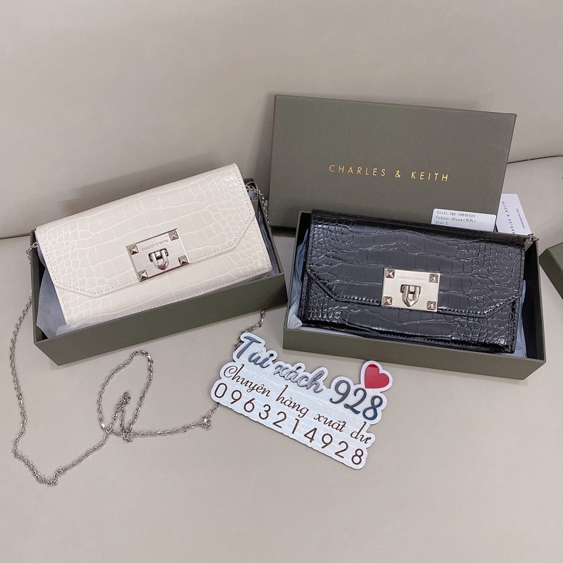 Clutch CK khoá gập da rắn size 19cm fullbox