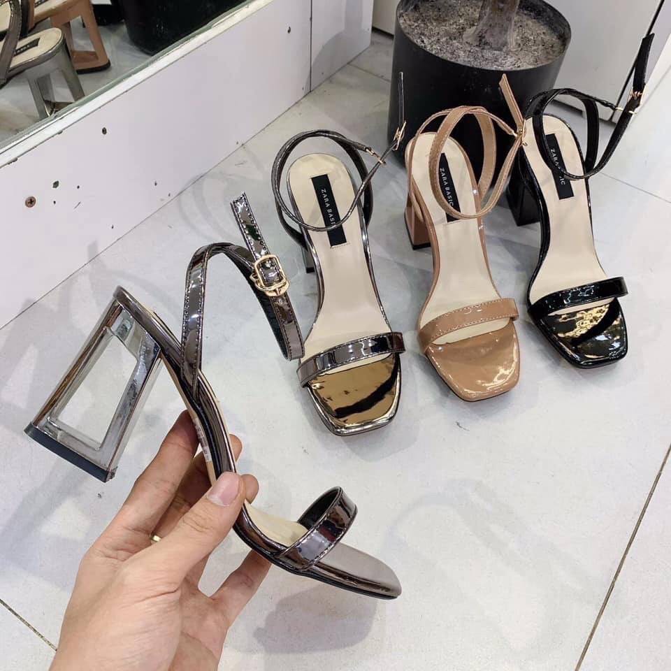 Sandal dây mảnh ánh kim gót lỗ sang chảnh