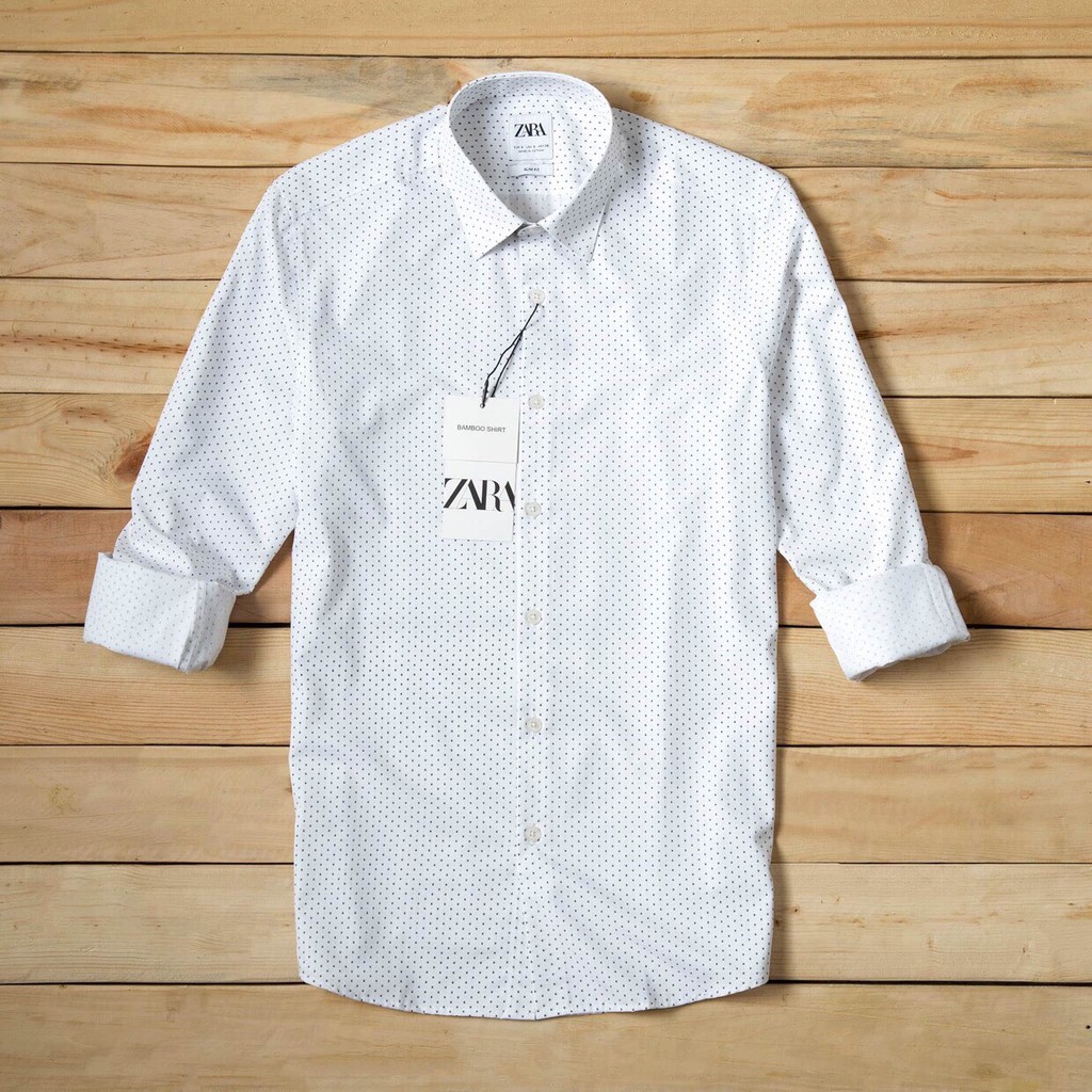 Áo Sơmi nam Tay Dài Trắng Chấm Bi