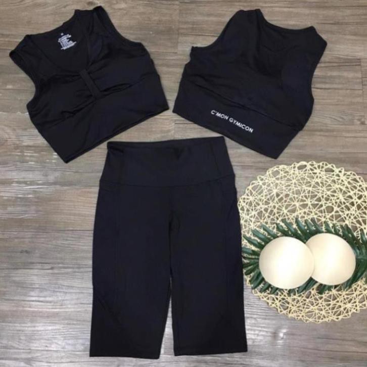 Bộ tập gym yoga nữ - Bộ tập quần ngố túi lưới áo croptop nơ lưới có sẵn mút ་ đẹp ་  ྇